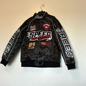 Rebel Speed Racing patches quilted pocket long sleeve button up jacket M